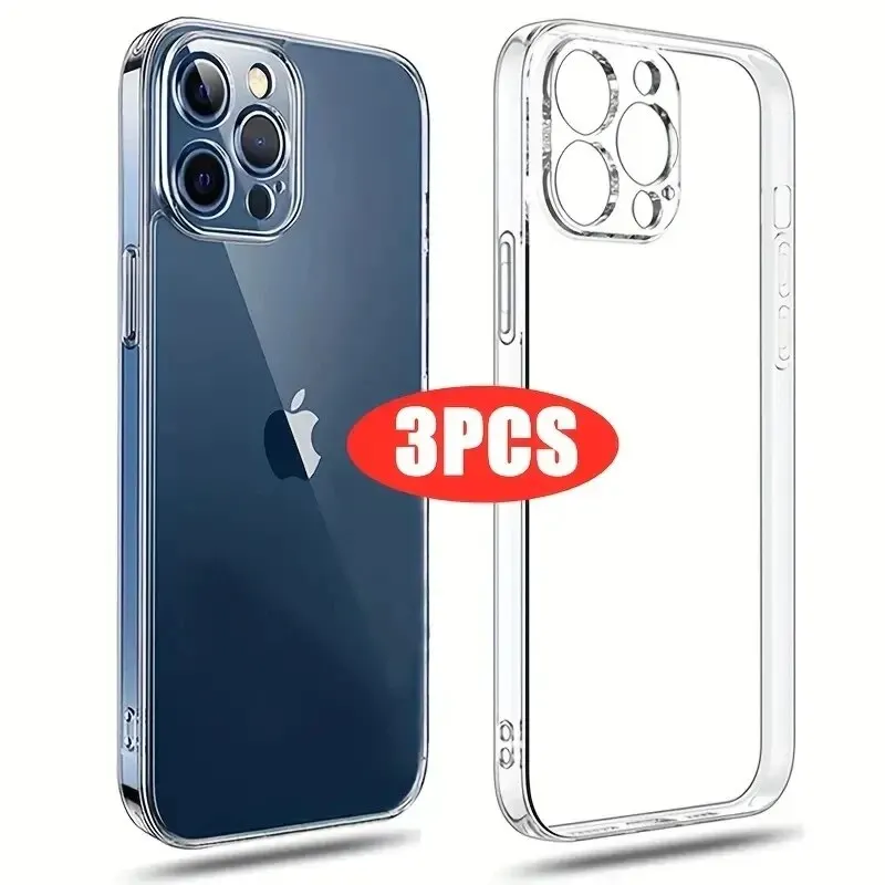 3Pcs Clear Ultra Thin Phone Case For IPhone 15 14 13 12 11 Pro Max Plus Back Silicone Soft Case For IPhone 13 12 Mini