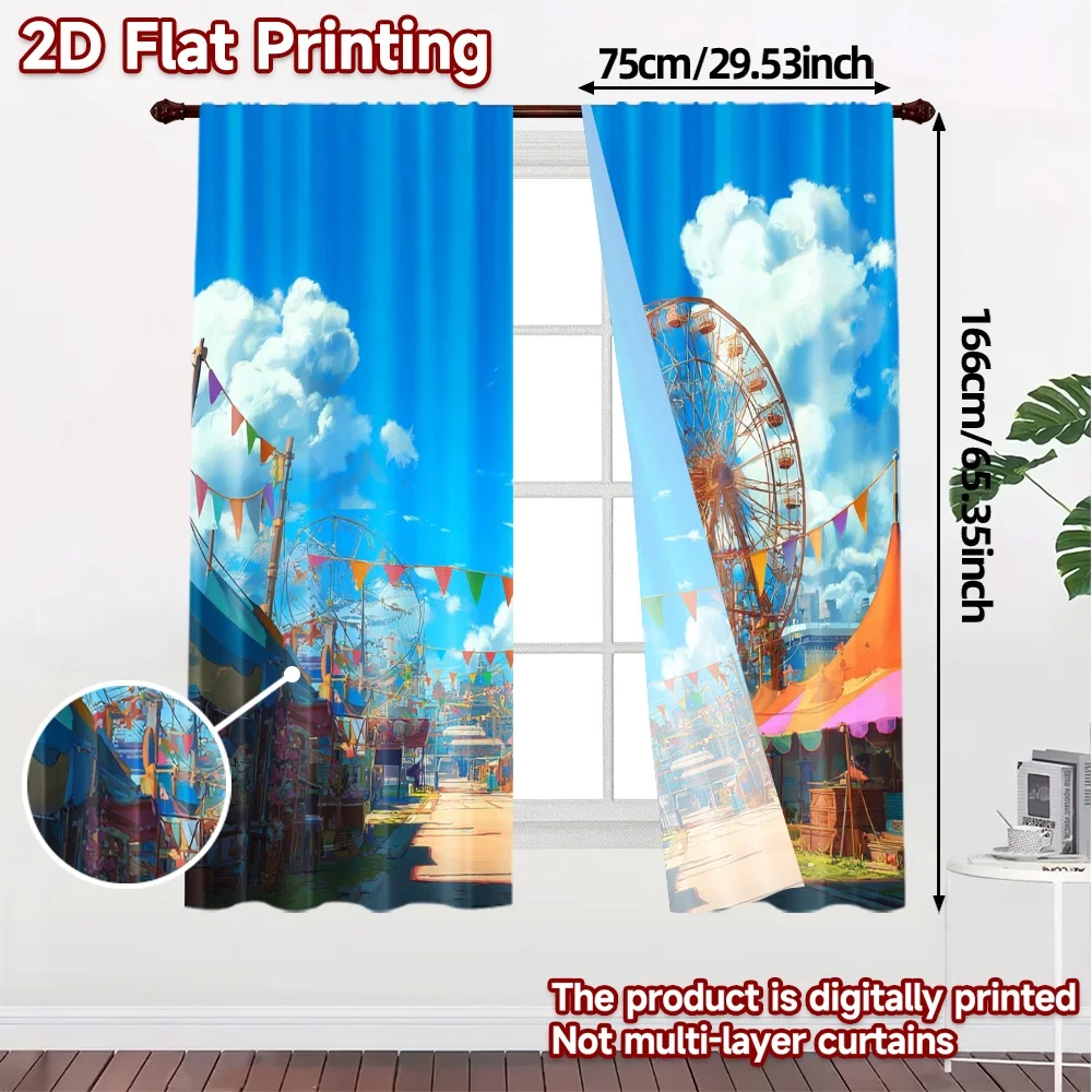 2pcs, 2D FLAT PRINTING Curtains (Without Rod) Carnival Bliss Modern Modern Curtains Durable Polyester Curtains Versatile All Use