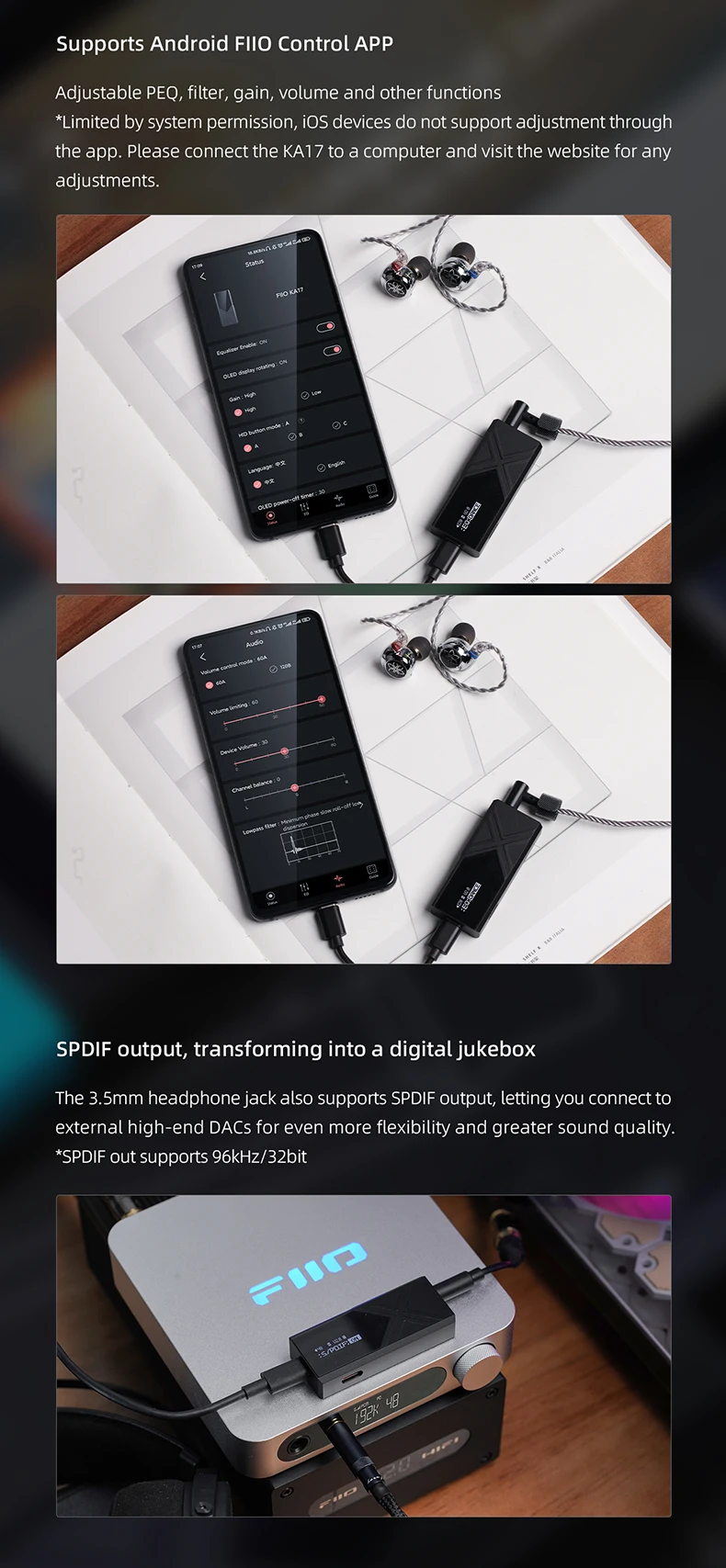 FiiO KA17 Amplificador/DAC Portátil Tipo Dongle Negro