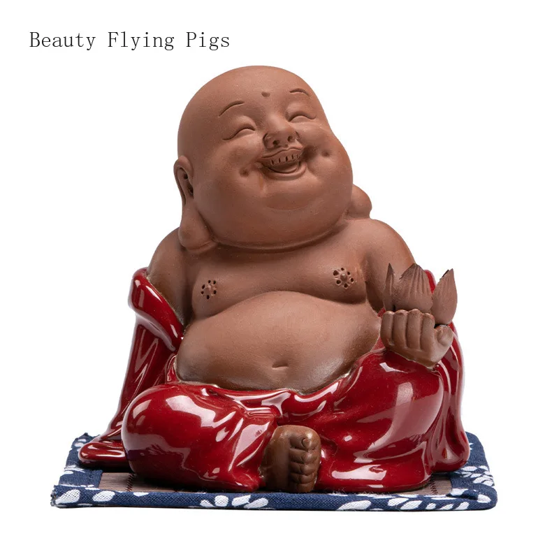 

1PCS Ceramic Maitreya Buddha Decoration Creative Home New Chinese Tea Pet Buddha Statue Line Incense Insertion Seat