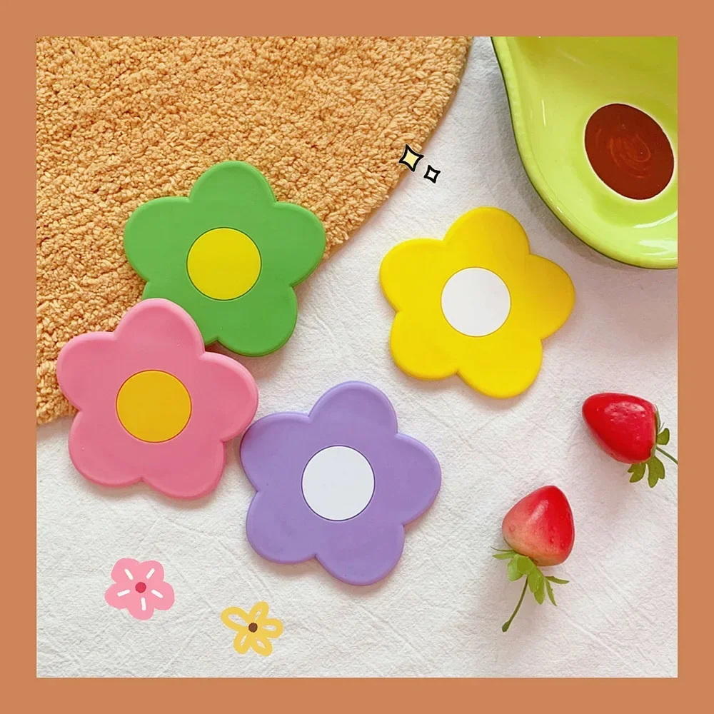 1pc Colorful Flowers Mirrors Mini Portable Pocket Makeup Mirrors Fashion Ins Style Creative Silicone Small Mirror