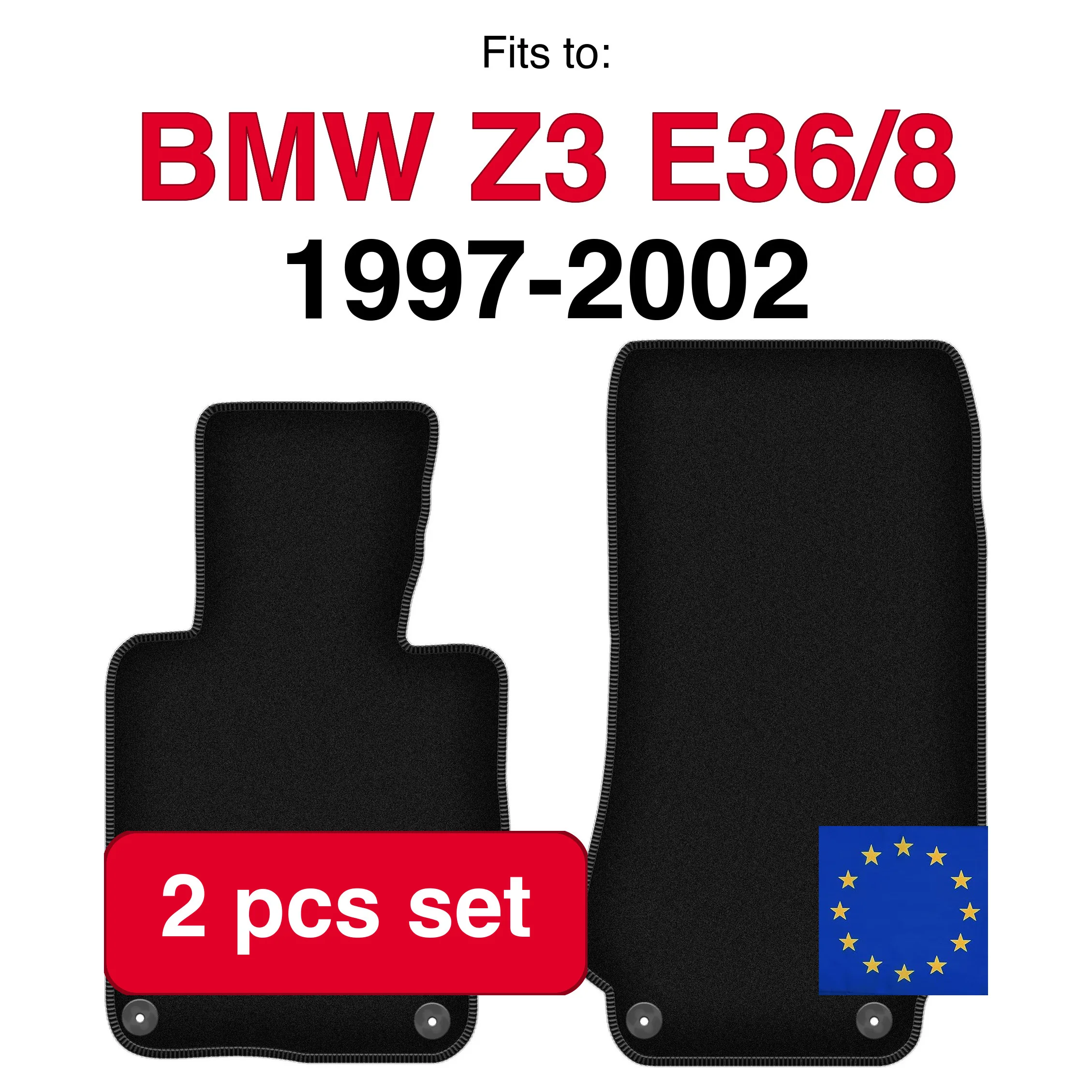 Image of Veloursteppich-Set für BMW Z3 E36/8 Coupé (1997-2002) – Schwarz (2 Stück) passgenaues Auto-Fußmatten-Set