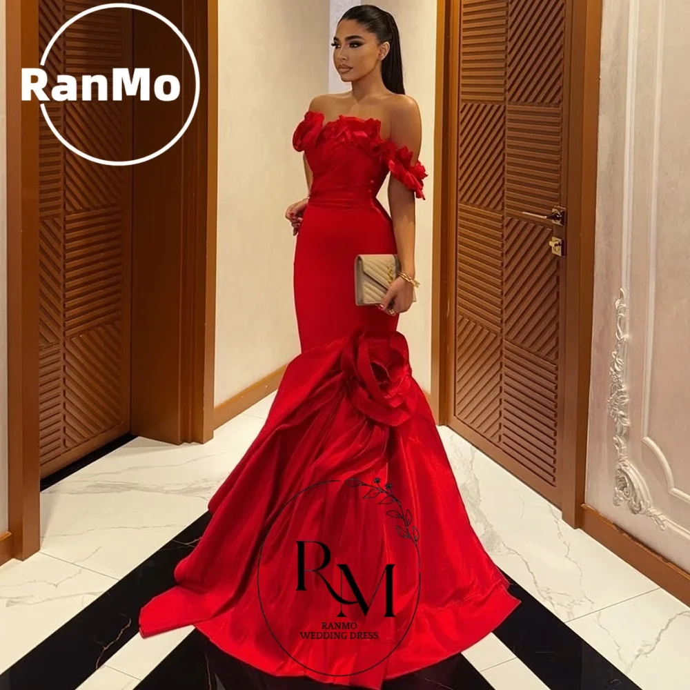

Ranmo Customized Evening Dresses for Special Occasions Satin 2026 Flowers Fish Tail Elegant Gowns Off-shoulder Red Gala Dress