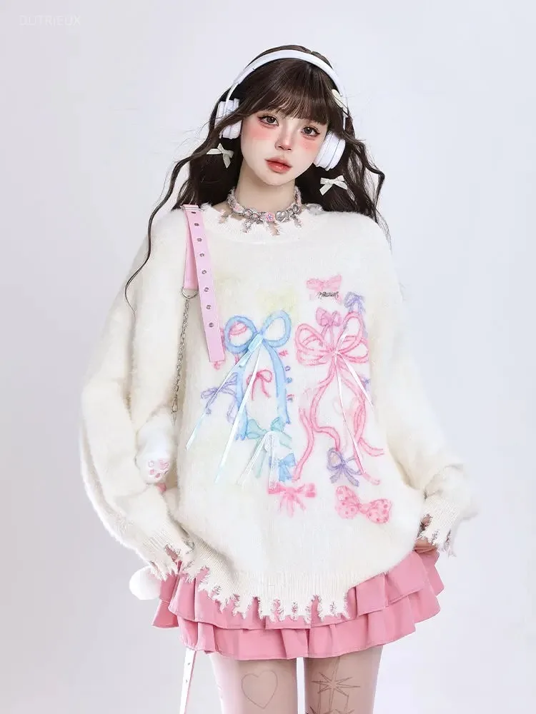Fashion Lazy Style Knitted Sweater Woman Autumn Winter Waterproof Mink Pullover Korean All-match Loose Casual Tops Mujer