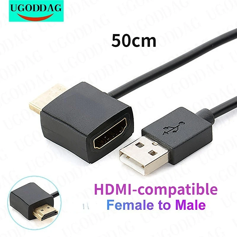 HD 1080P HDMI-compatible Female to Male Converter HDTV Adapter HDTV Switch with 50cm USB 2.0 Charger Power Supply Cable