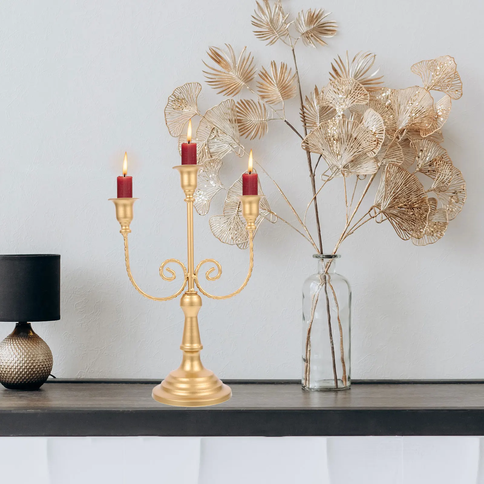 

3-Head European Style Metal Candlestick Gold Vintage Candelabrum Home Decor Office Hotel Photo Prop Holiday Table Decoration