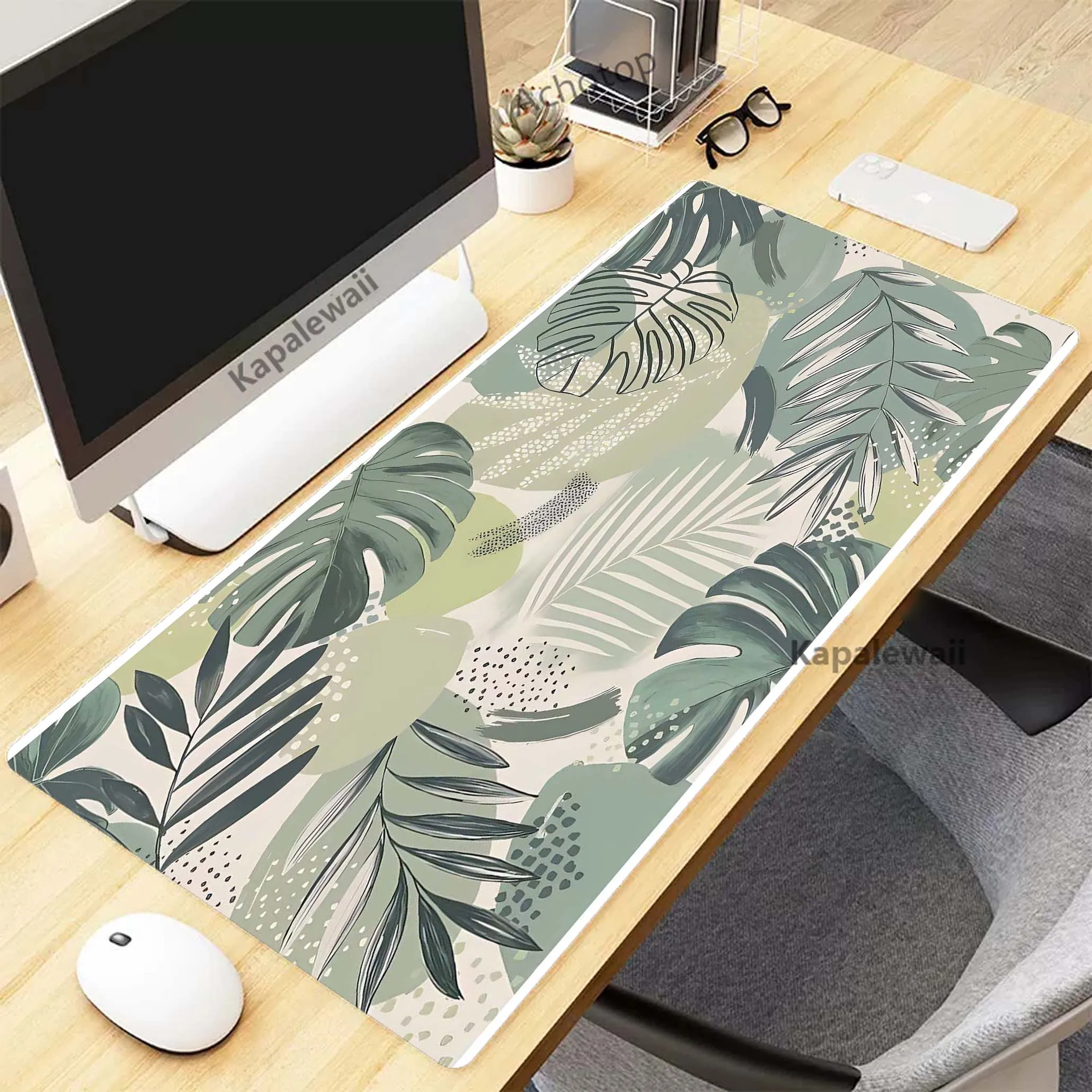 

Leaf Green Plants Simple Large Mouse Pad Gamer Anti-slip Mousepad Office Accessories for Desk Mat Game Keyboard Pads 900x400mm