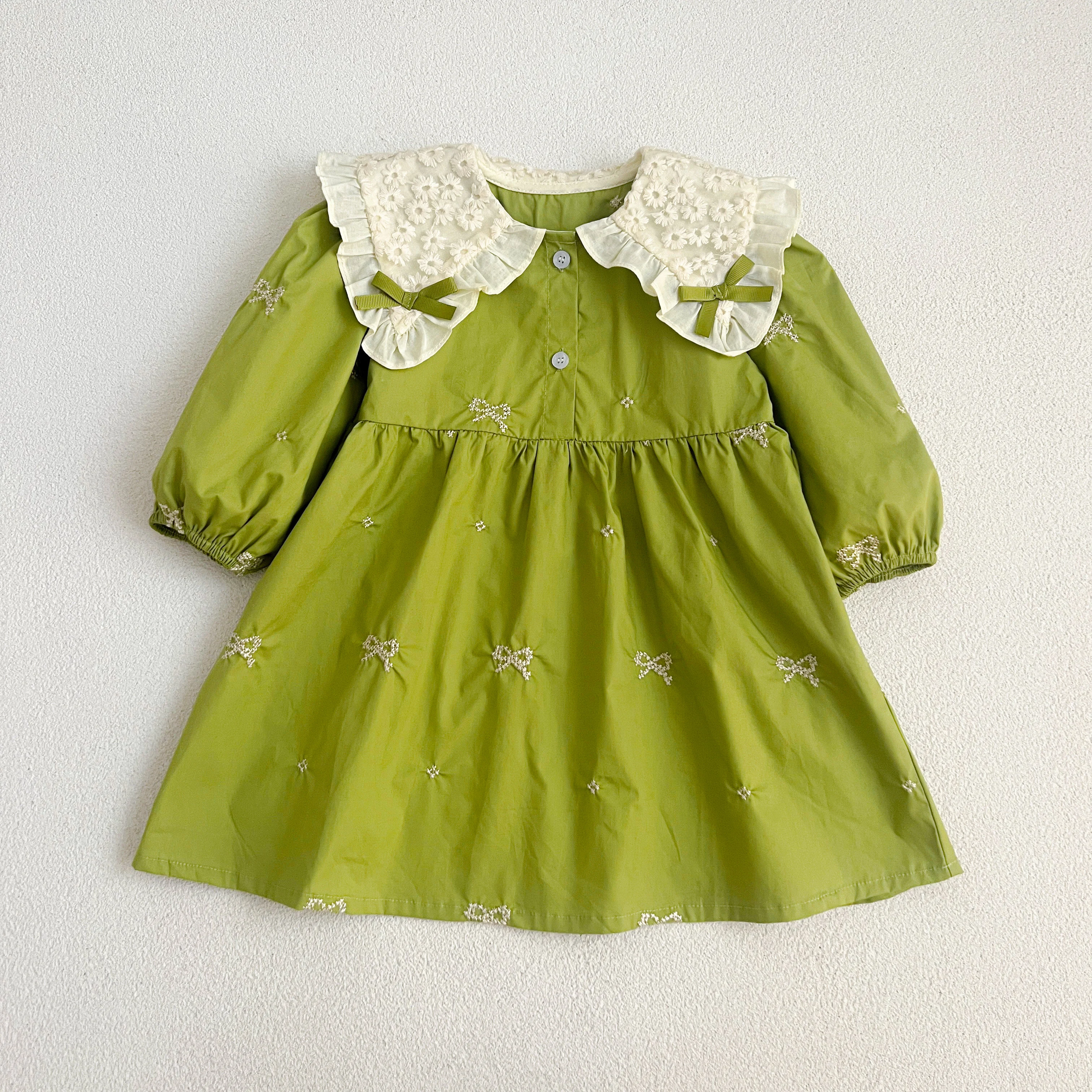 Schwestern Kleidung Säuglings Baby Mädchen Spitze Kragen Kleid Strampler Kinder Baby Mädchen Gestickte Bogen Prinzessin Kleid Familie Kleidung Strampler – Detail 30