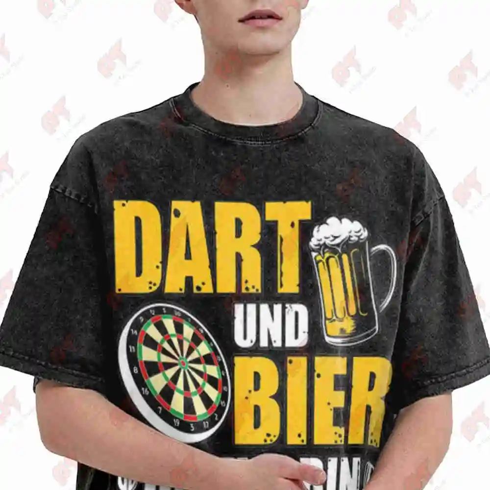 Darts Beer German Text Dart Und Bier Dartboard Mug Humorous Player Vintage Washed Tee Pure Cotton T-Shirt