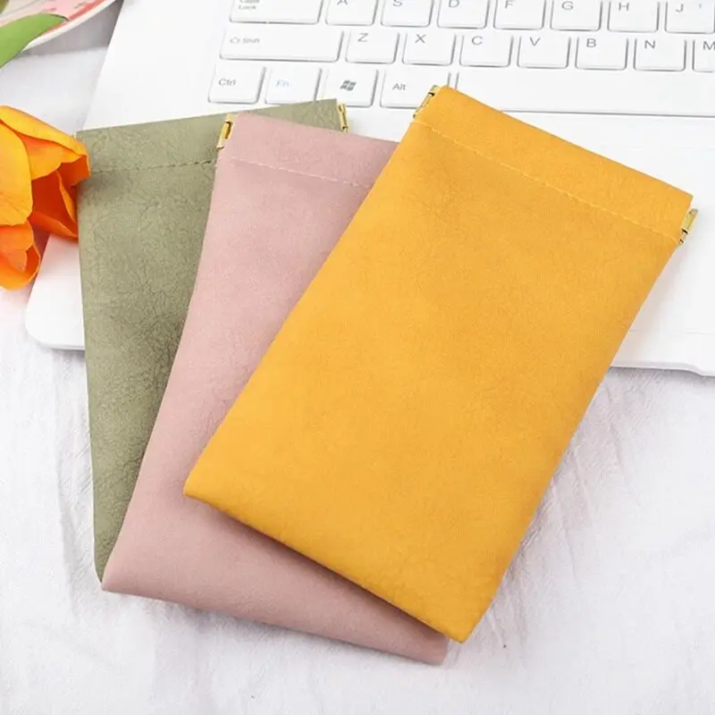 PU Leather Automatic Closed Glasses Bag Waterproof Sunglasses Pouch Portable Eyewear Storage for Lipstick Small Cosmetics