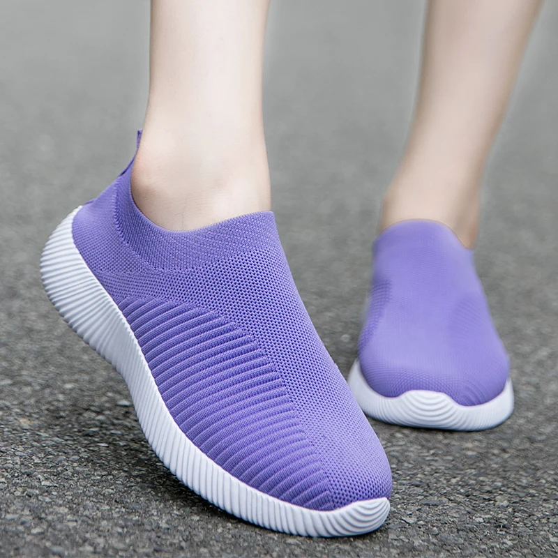 Rimocy Knitted Casual Flats Women small plus Size 28-46 Breathable Mesh Sneakers Women\'s Soft Bottom Slip on Loafers Shoes Woman