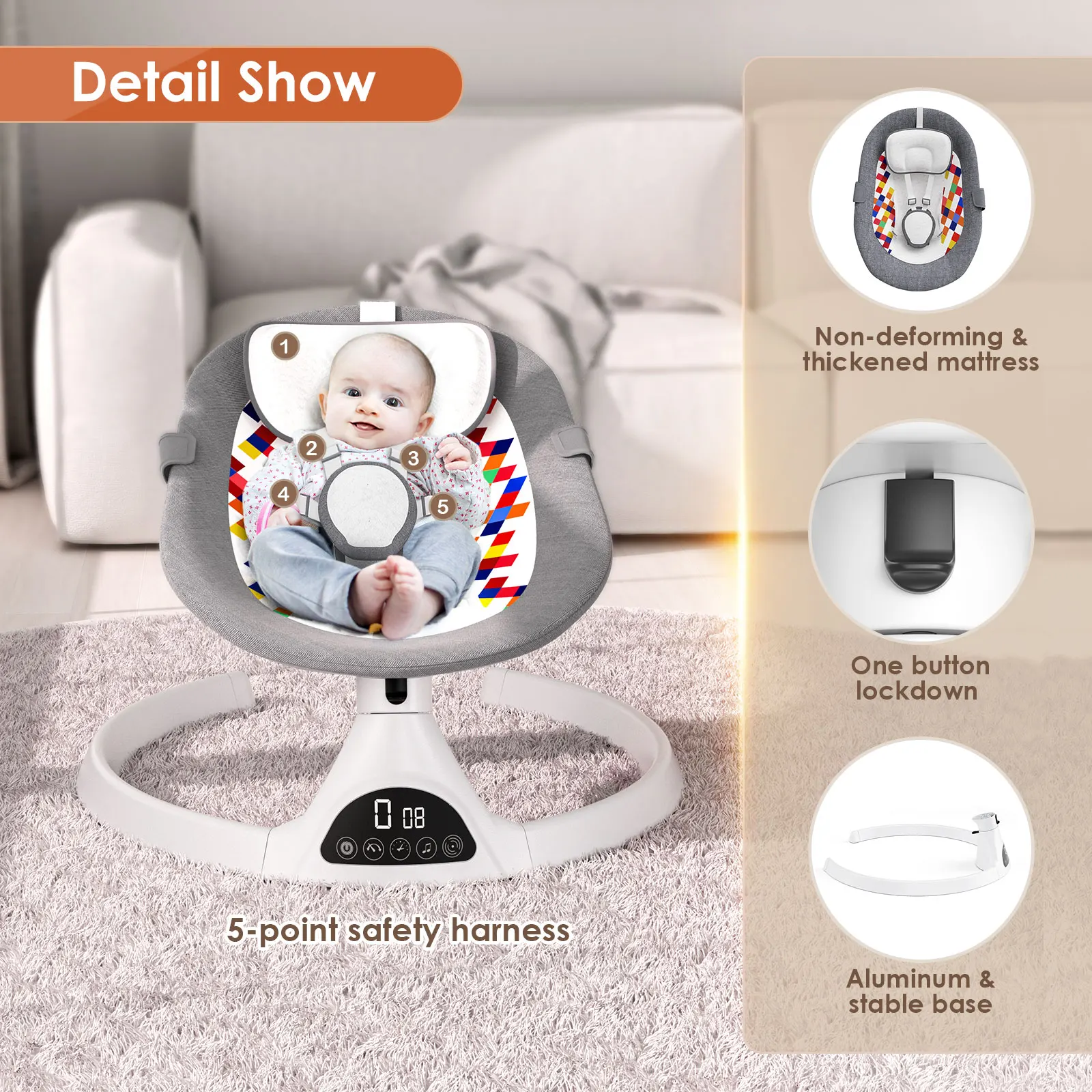 Rocking Baby Bed Electric Luxury Electric Swing Shaker Recliner Baby Auto Swing Chair Five-point Seat Belt With Remote Control