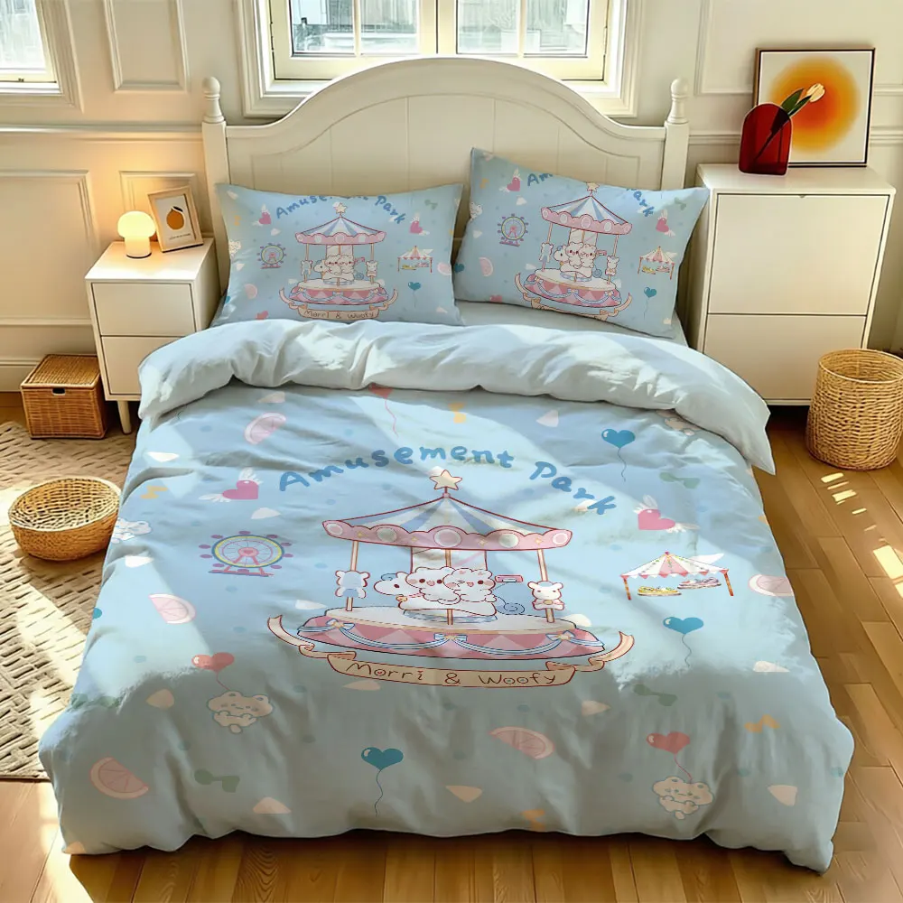 Carousel Unicorn Duvet Cover Set 3 Piece Dreamy Merry-go-round Print Bedding Set with Pillowcases for Girls Room