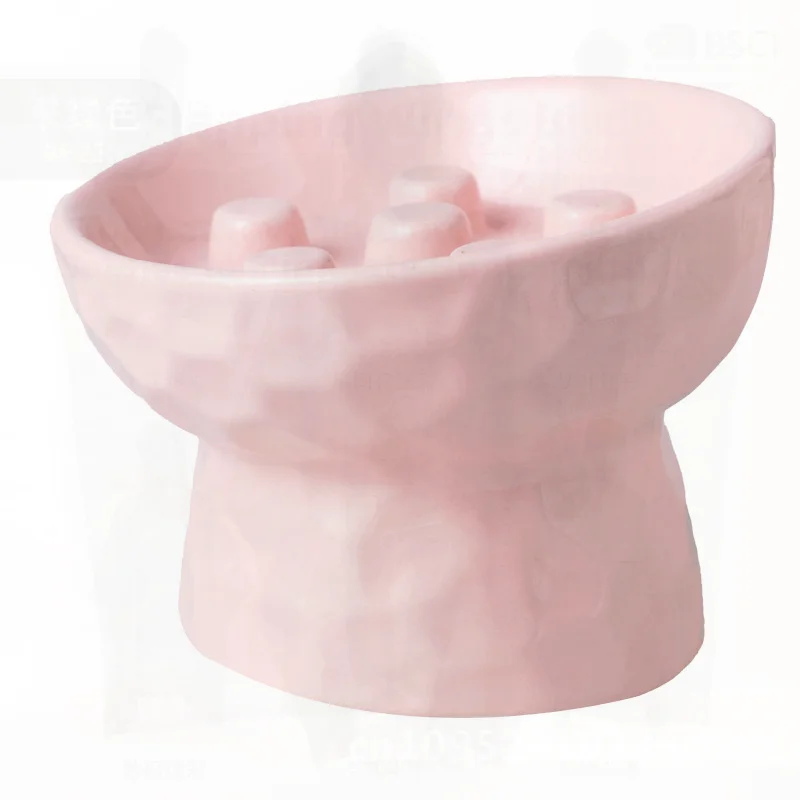 

Ceramic Cat Bowl with High Foot Design Slow Food Anti-Choking Slant Mouth Pet Rice Bowl for Cat Dog Neck Protection