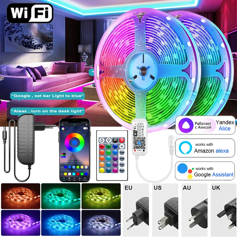 

​Led Strip Light Wifi 12V RGB Led Tape Bluetooth Dimmable RGB Led Lights Strip Smart 24Key Remote Control RGB Led Ribbon Strip