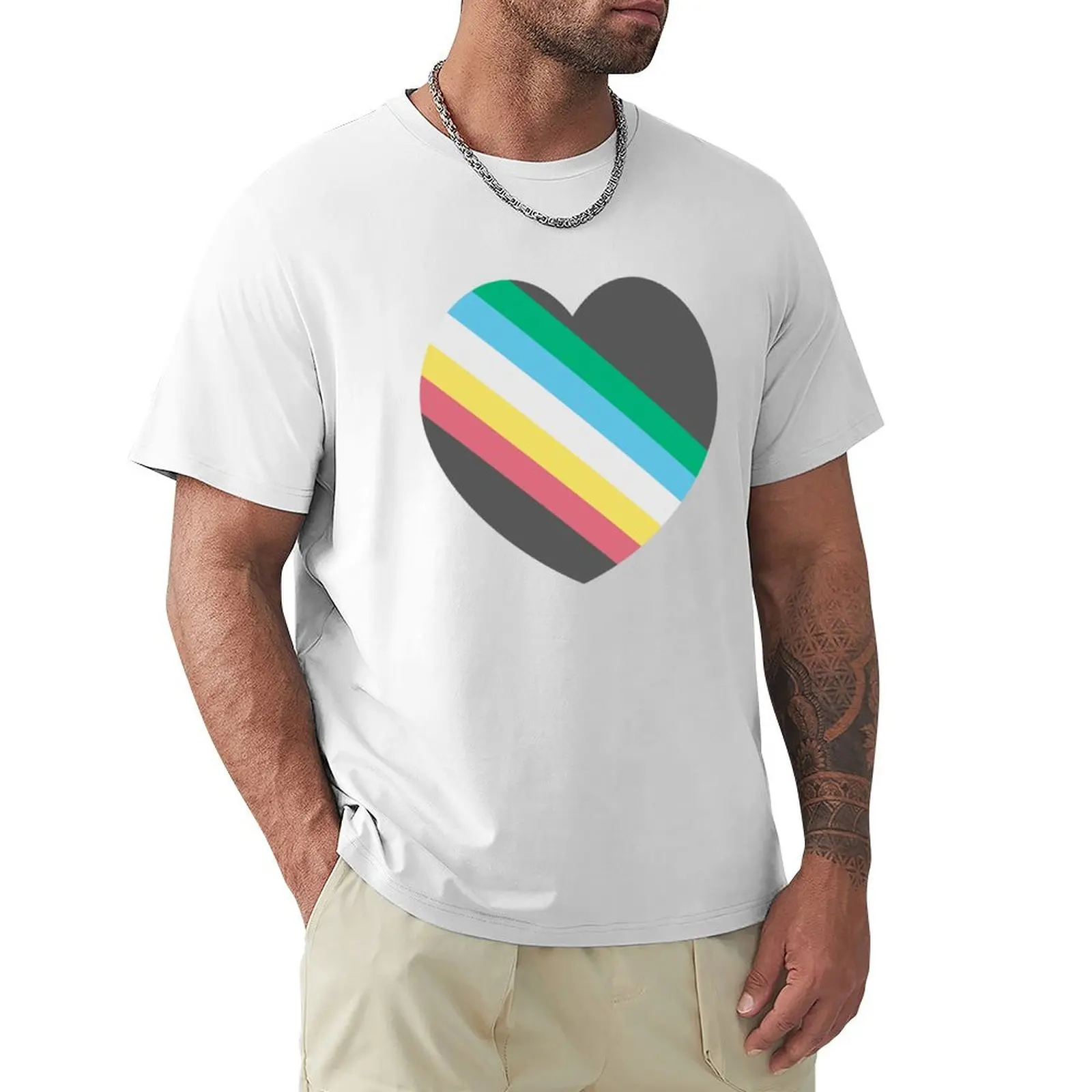Heart-Shaped Disability Pride Rainbow Colorful Flag T-Shirt Casual Daily Wear Short Sleeve Top