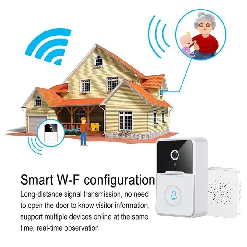 Sonnette vidéo WiFi avec vision nocturne IR, caméra de sécurité intelligente, surveillance en temps réel, audio bidirectionnel, visuel sans fil, 1080P HD