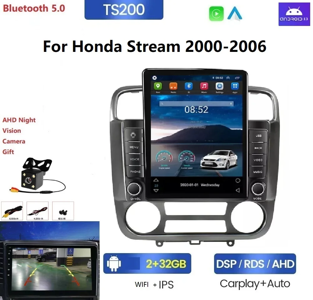 

Honda Stream 2000-2006 Беспроводная авторадио Carplay Android 1280*720 BT GPS-совместимый экран для внутренней автомобильной развлекательной системы