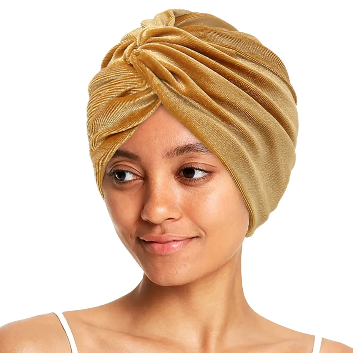 

High Quality Pleated Stretch Ruffle Women Velvet Skullies Beanies Twist Knoted Turban Chemo Hats Wrap Hair Cover Bonnet Mujer