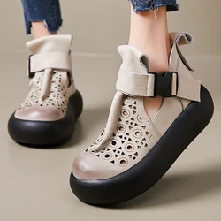 GKTINOO Retro Sandals 2026 Summer New Round Toe Genuine Leather Comfortable Thick Bottom 6cm Women's Platform Shoes