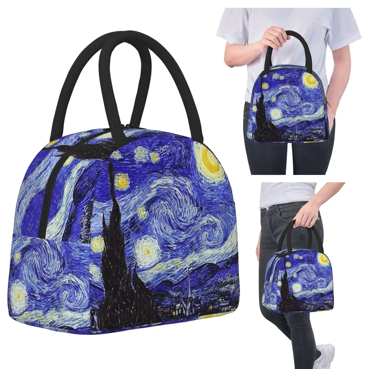 

A Starry Night Van Gogh Mountain Inspiration Insulated Lunch Bag for Women Office Thermal Food Box Tote Portable Lunch Boxes