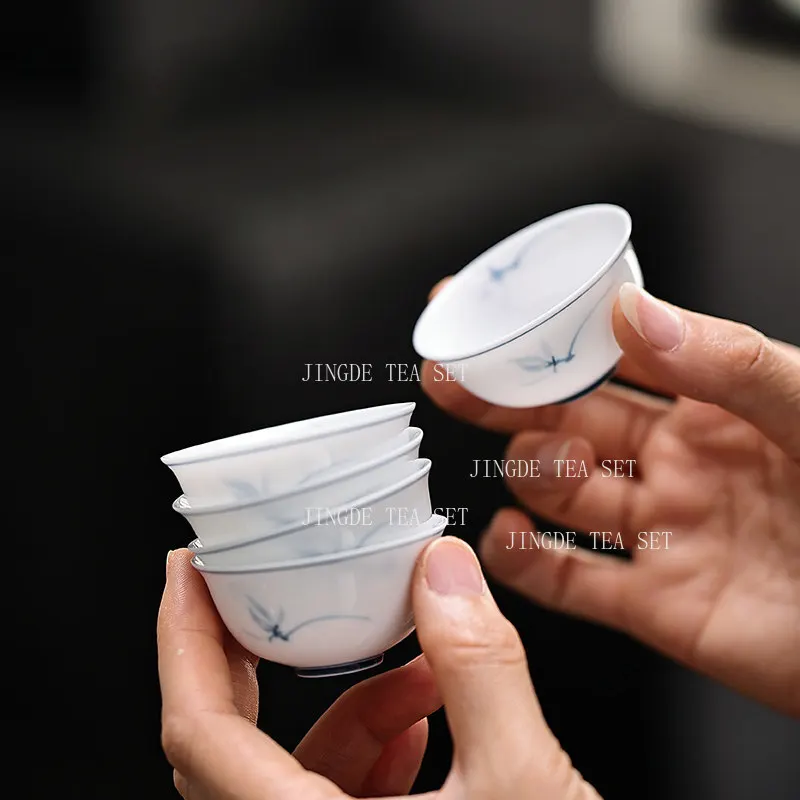 6pcs 30ml White Porcelain Tea Cup Chinese Style Orchid Small Capacity Tea Cup Ceramic Hand-painted Tea Cup Drinking Utensils