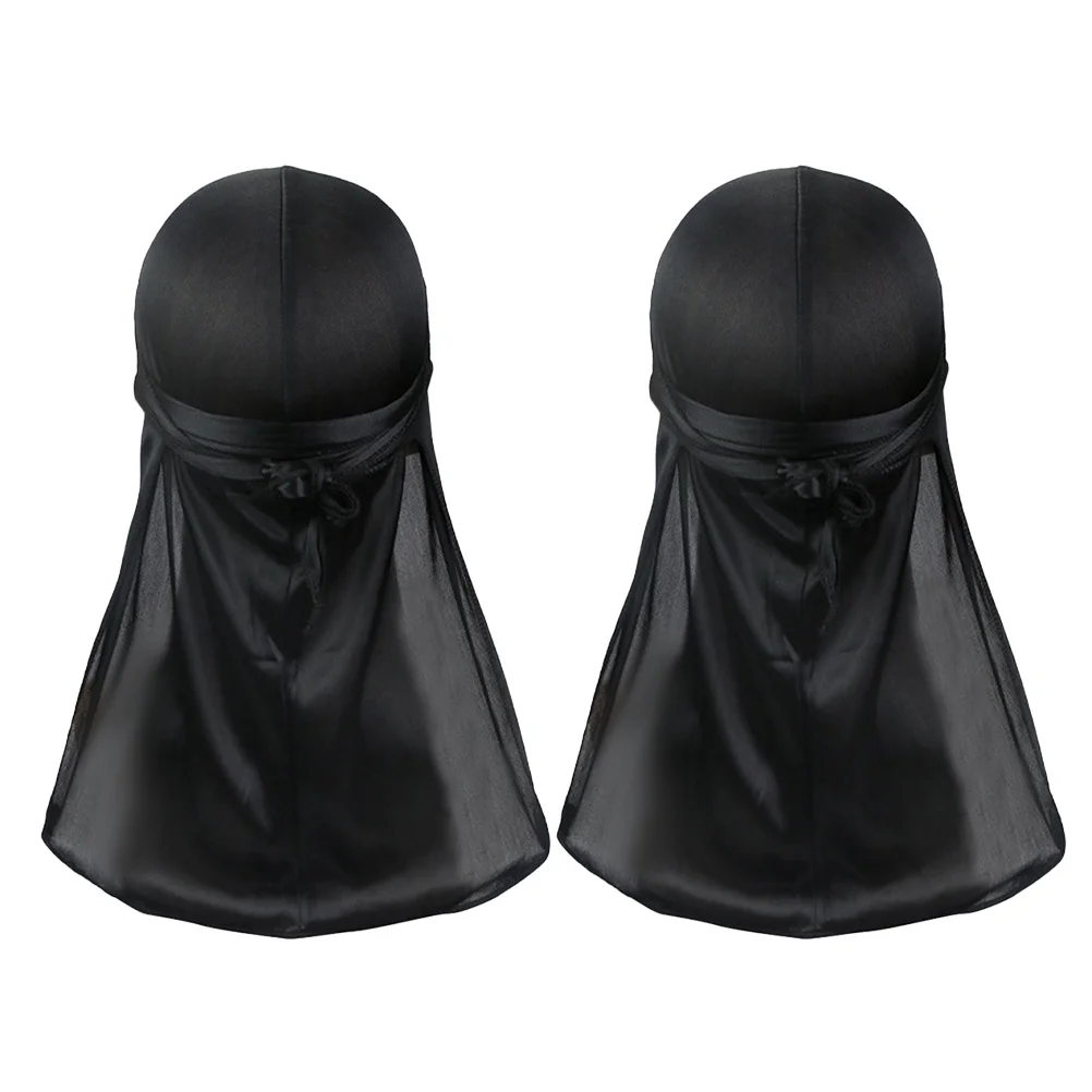 

2Pcs Breathable Pirate Bandana Scarf Long Tail Elastic Durag Headwrap Soft Comfortable for Cosplay Party Men Hair Bonnet