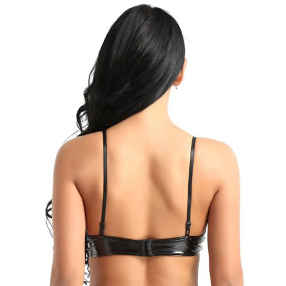 

1pc ​black Women's Shiny PVC PU Leather Bras Hollow Out Open Cup Bralette Bustier Women Intimate Underwear