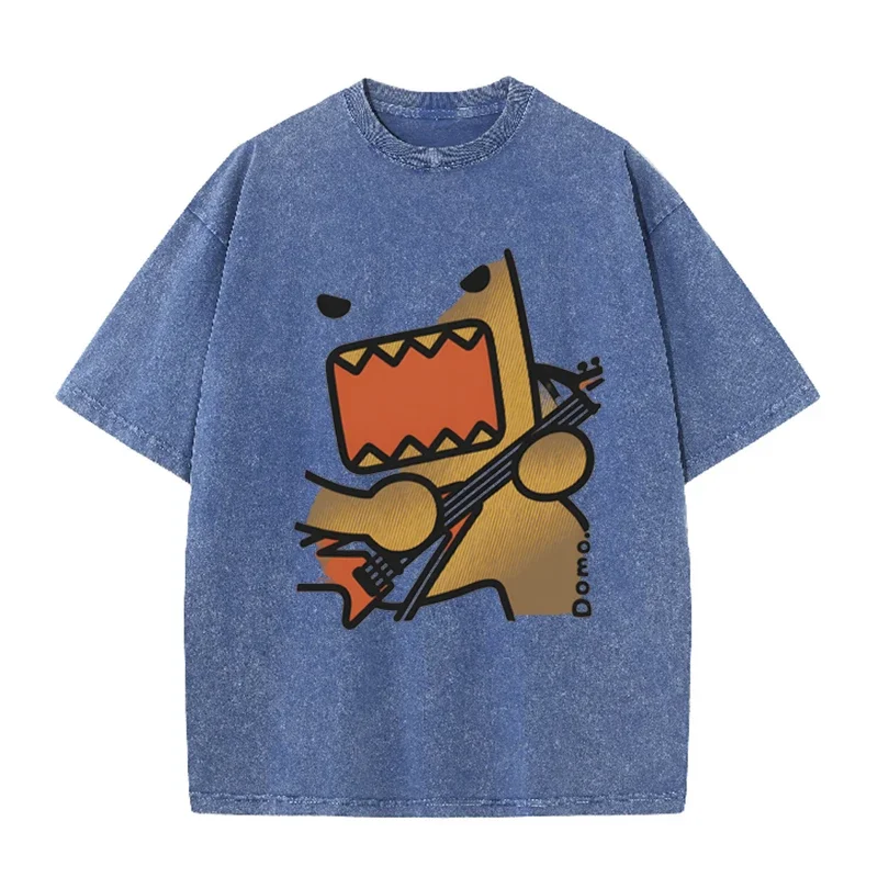 Domo Rock Guitar Graphic Print Vintage Washed Brown Casual Cartoon T-Shirt – Detail 8