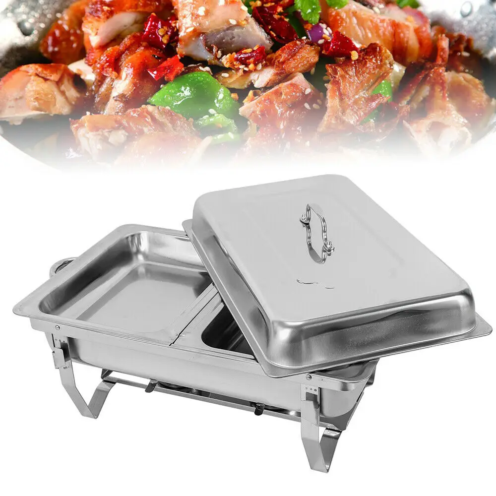 Large Capacity Chafing Dish Rectangular Heat Resistant Folding Double-Grid Dining Stove for Hotel Restaurants/School Canteens