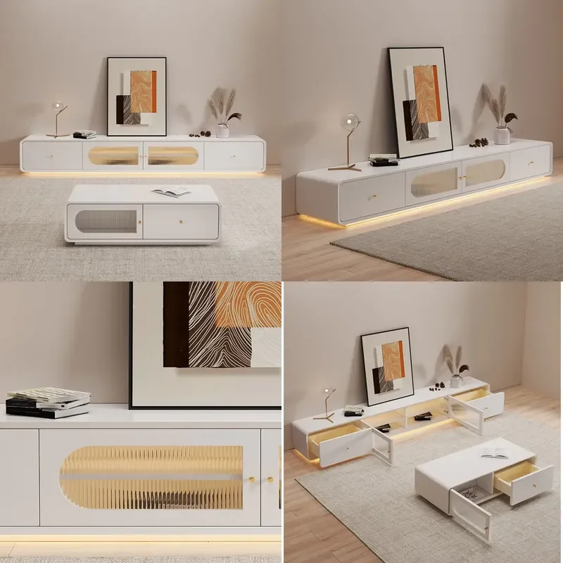 Nordic Floor Standing Solid Wood TV Cabinet Coffee Table Combination Minimalist Living Room Bedroom Entry Eco-Friendly