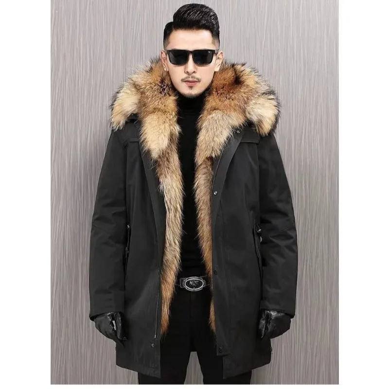 

Fashion New Men's Pie Overcome Cotton Clothes Fur Integrated Coat Imitation Fox Hair Liner Medium and Long Imitation Fur Coat