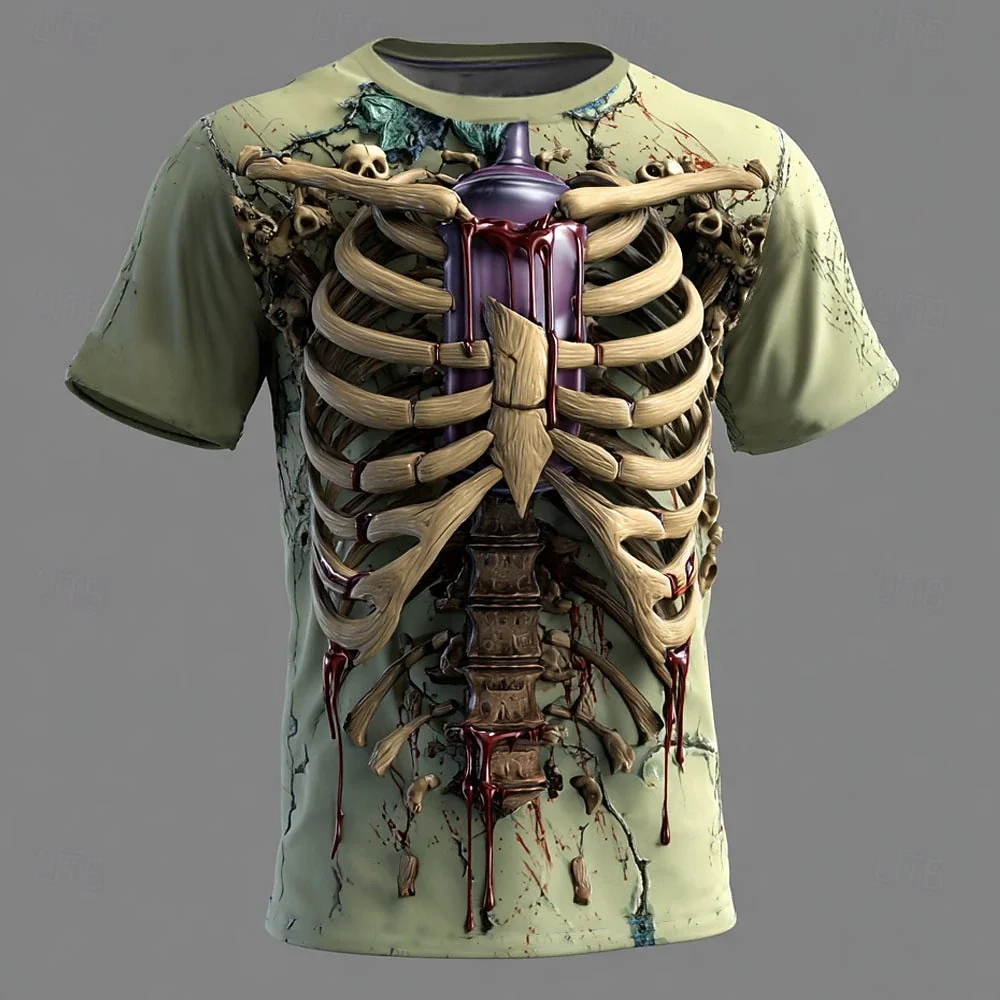 

Halloween Men's Optical Illusion 3D Skeleton T Shirt Short Sleeve T shirt 3D Print Crew Neck Shirt Designer Horror Party Street
