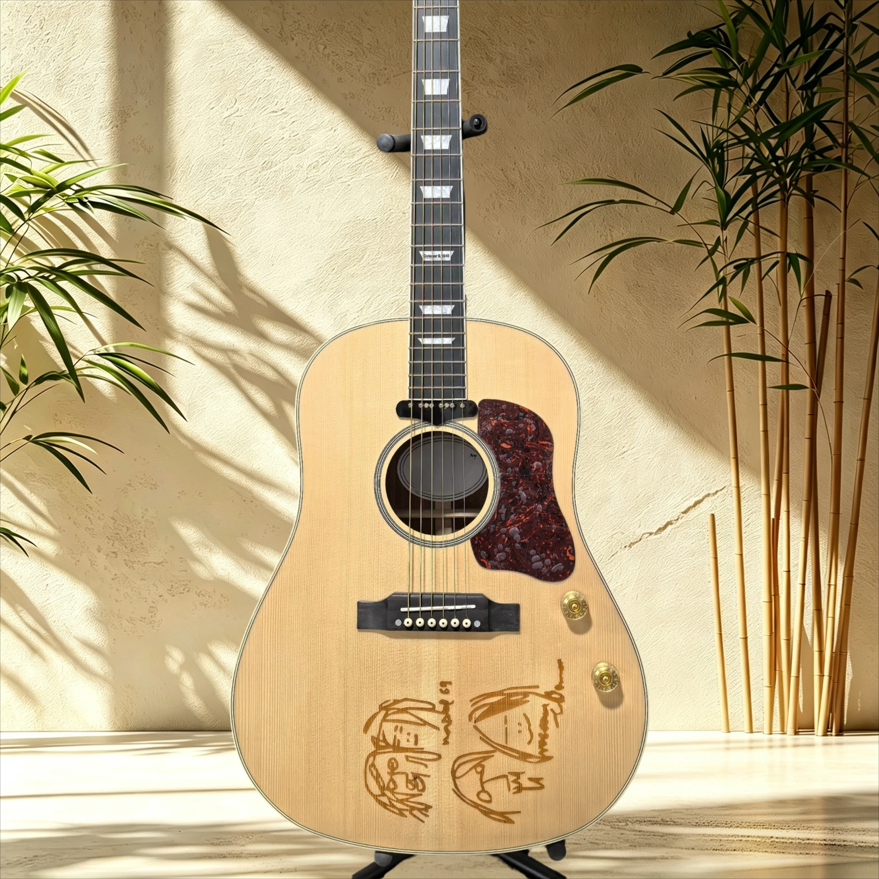 J160 Natural Electric Acoustic Guitar Spruce Top Tortoise Pickguard with Built‑in Pickup Engraved Pattern Singing Fingerstyle