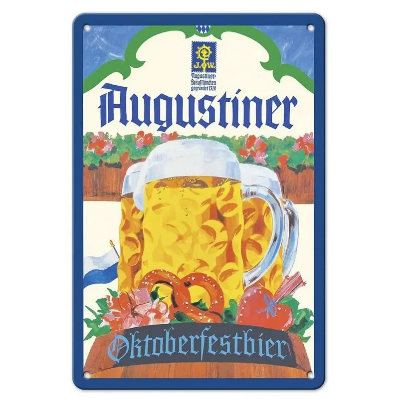 HD Tin Sign Vintage Bavaria German Beer Wall Decor - Retro Bavarian Beer Brand Biergarten Metal Poster for Bar Pub Man Cave Deco