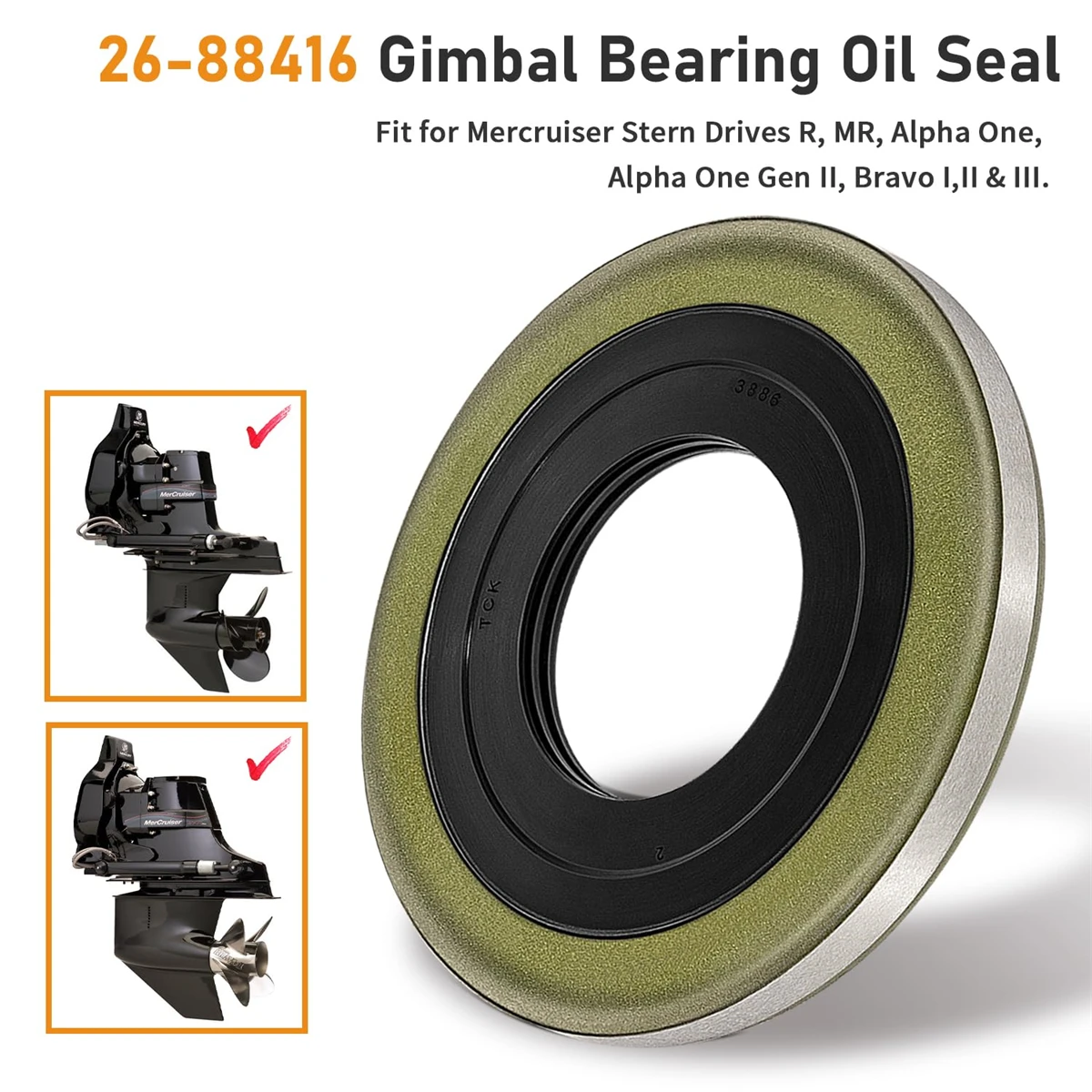 26-88416 Gimbal Bearing Oil Seal For Mercruiser Alpha1 Gen 1  2 Bravo 1 2 3 Replaces 26-88416  26-36143