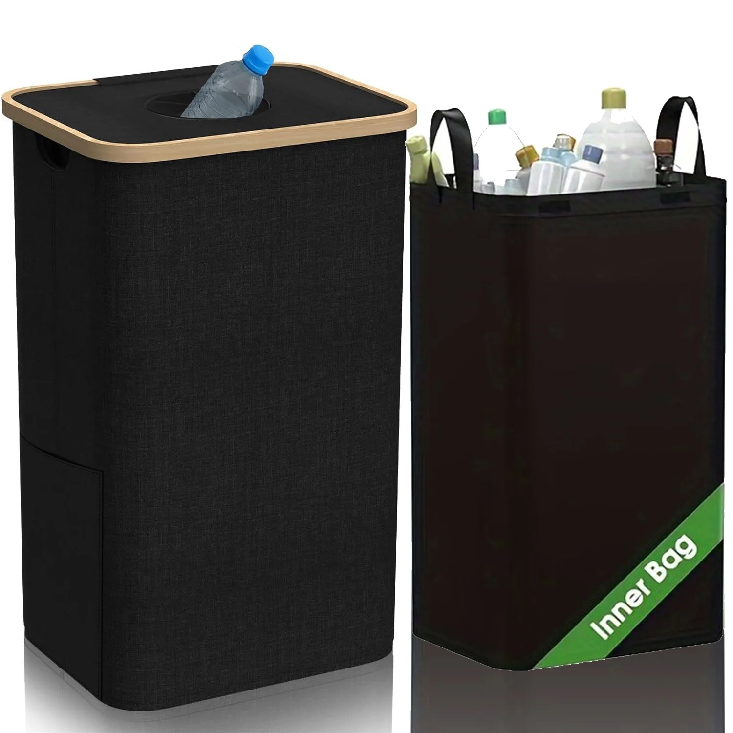 1 Set Kitchen Recycling Bin & Storage Bags, Kitchen Recycle Bin,100L Large Capacity Bottle Recycle Bin With Removable Tote Bags,