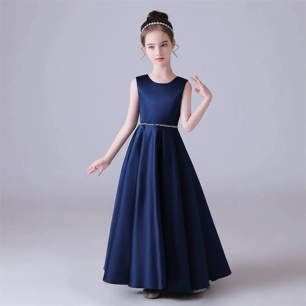 

Dideyttawl Satin Junior Bridesmaid Dresses Sleeveless Flower Girl For Wedding O Neck Kids First Communion For Teens