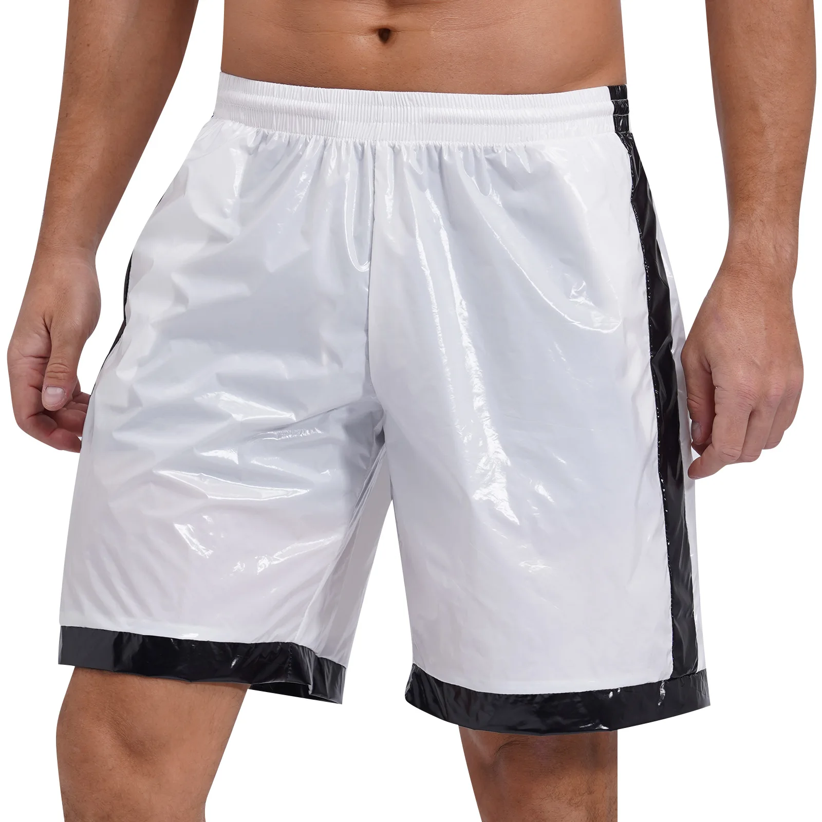 Mens Wet Look Boxer Shorts Drawstring Elastic Waist Pockets Beach Shorts Swimear Swimming Trunks Bottoms Nightclub Loungewear