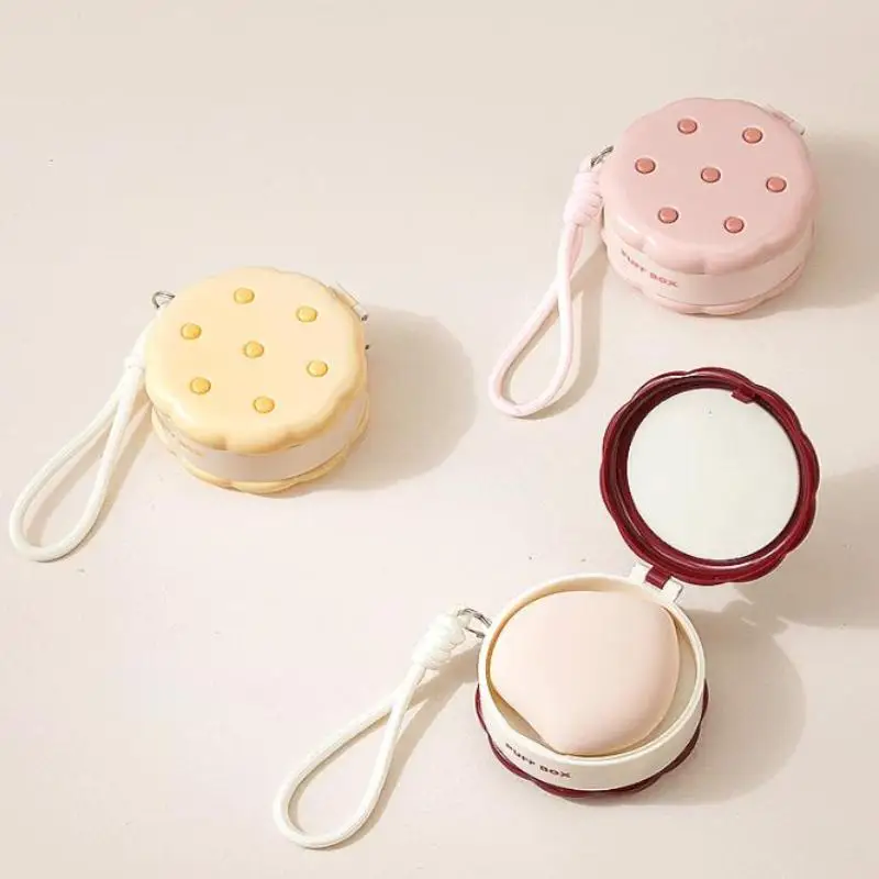 1 stücke Cookie Form Doppel-schicht Puderquaste Storae Box Sicheres Material Multifunktionale Kosmetische Lagerung Box Staubdicht Box Organizer