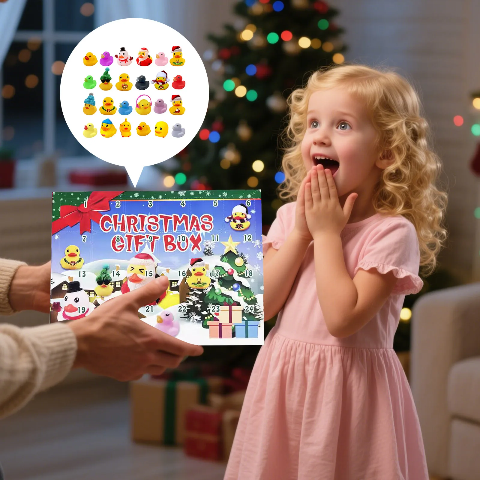 Temporizador para niños Calendario de Adviento de pato 2025 24 días Cuenta regresiva navideña Juego de pato de goma Caja de regalo Reloj de cuenta regresiva de Navidad Digital