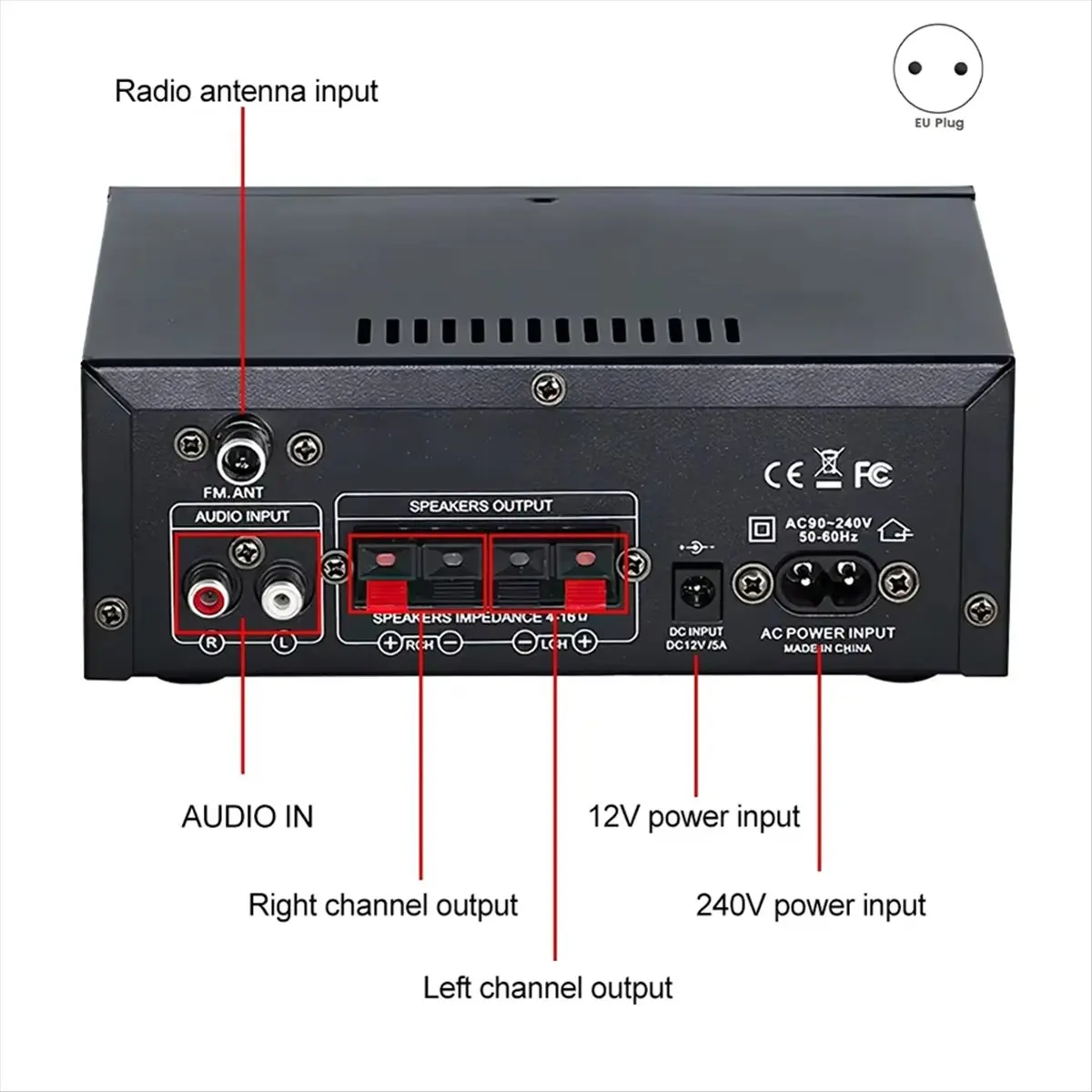(DT37) AK45ProDigital Amplifier Channel 2.0Audio HomeTheater Amplifier BluetoothStereo Hifi Sound Amplifier for Car Karaoke(EU)
