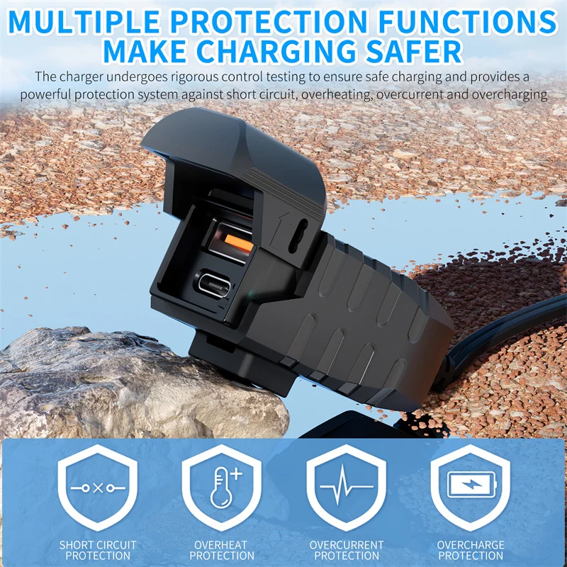 PD + QC 3.0 دراجة نارية USB شاحن سريع المقود المزدوج USB المقبس مقاوم للماء 12 فولت موائم مصدر تيار #4