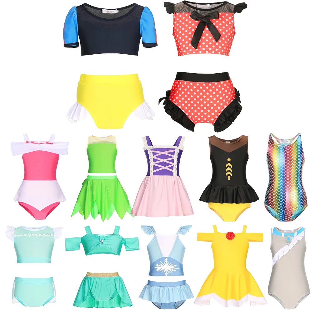 Disney Swimwear Summer Costume for Girs Jasmine Mermaid Anna Elsa Swimming Ruffled Hawaiian Bikini Beachwear 2024 Girl Swimwears