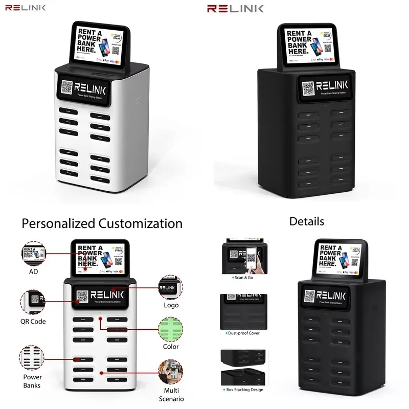 Hot Sale Relink 12Slots QR Code Shared Power Bank Rental Station 22.5W Fast Charge 8000mAh Portable Powerbank Charging