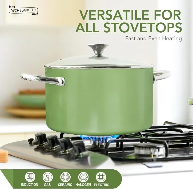 

MICHELANGELO 6-Quart Stock Pot with Lid Nonstick Cooking Pot Soup Pot with Ceramic Coating Induction Compatible Kitchen Cookware