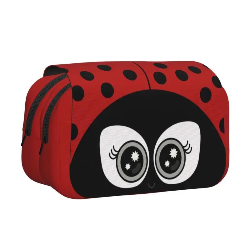 

Cute Ladybug Double Layered Flip Pen Case for Boys Girls Durable Stationery Bag Cartoon School Supplies Pencil Bags for Children