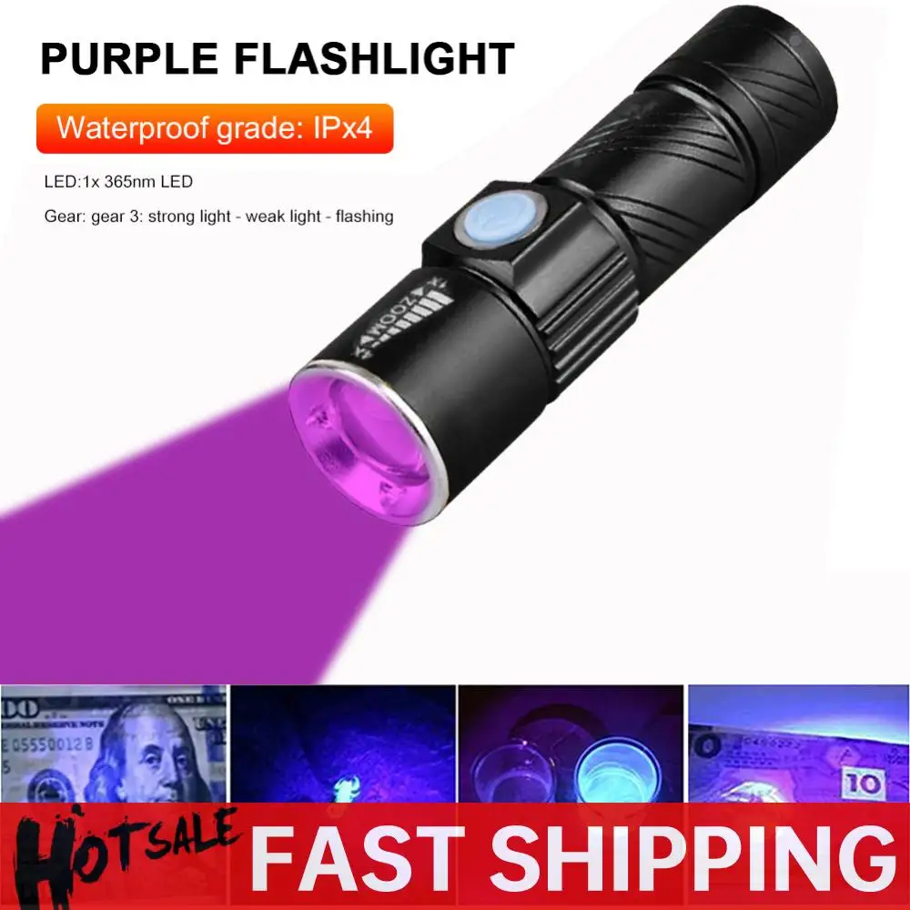 

Fluorescent Jade Money Detector 365nm Mini Purple Flashlight USB Charging Blacklight Flash Light for Dog Cat Urine Pet Stains