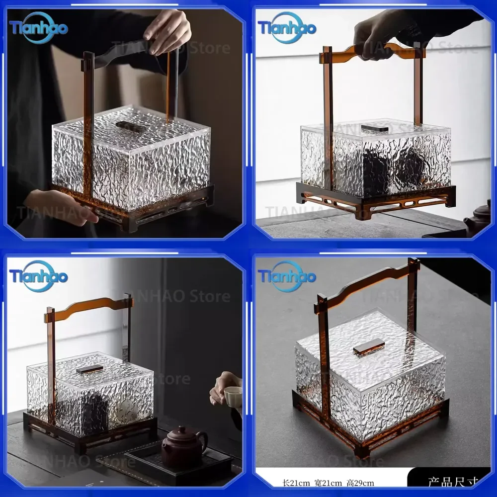 Vintage Minimalist Acrylic Hand Basket for Tea Set Organizer Large Capacity Eco Friendly Tea Tools Portable Storage Box for
