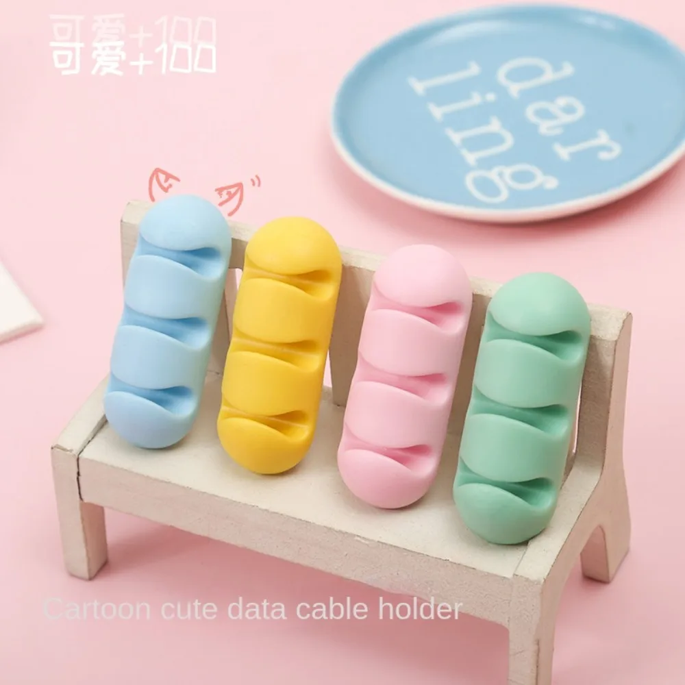 Desenhos animados Silicone Cabo Organizador, Cabo Protetor, Clipe USB, Mesa Flexível, Kawaii, Escritório